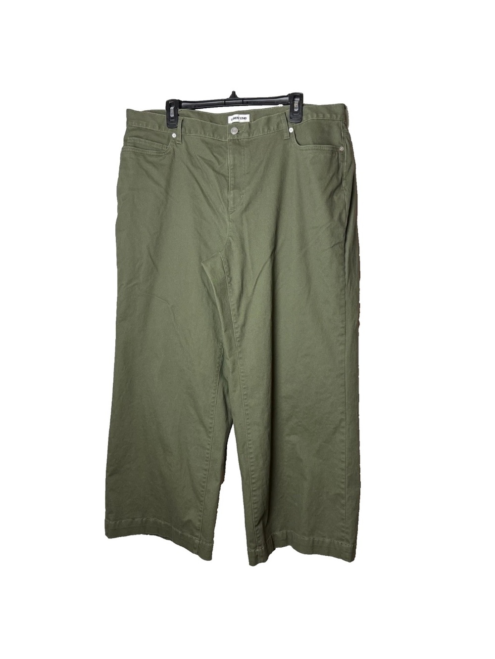 Lands' End Pants Plus Sz 20W Olive Green Wide Leg 5 Pocket Chino Cotton Stretch